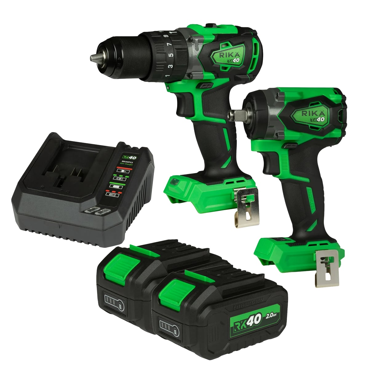 Rikä RK40 40V Compact Power Kit | Drill + Compact Impact | Brushless | 2x 2.0Ah Batteries